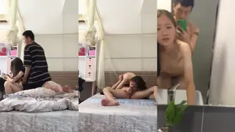放暑假女朋友家里人都去上班了，到她闺房做爱，干到浴室，用手机自拍，1080P高清无水印